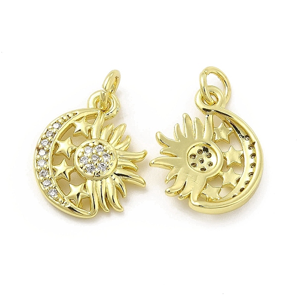

PandaHall Brass Micro Pave Cubic Zirconia Pendants, with Jump Ring, Moon & Sun & Star Charm, Golden, 16x13x2.5mm, Hole: 2.5mm Brass+Cubic..., Clear