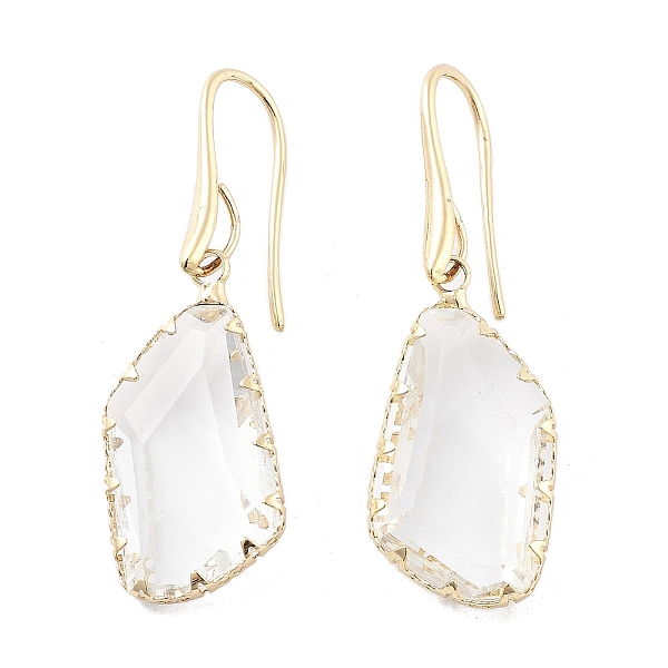 

PandaHall Glass Dangle Earrigns, Light Gold Brass Earrings, Polygon, 47.5x15mm Glass Polygon