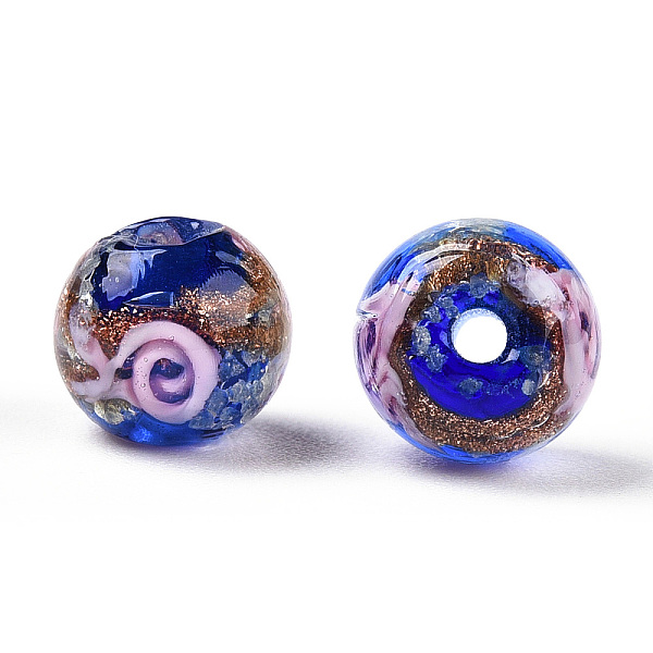 

PandaHall Luminous Handmade Gold Sand Lampwork Beads, Glow in the Dark, Round with Flower, Blue, 12x11.5mm, Hole: 1.5mm Lampwork Round Blue