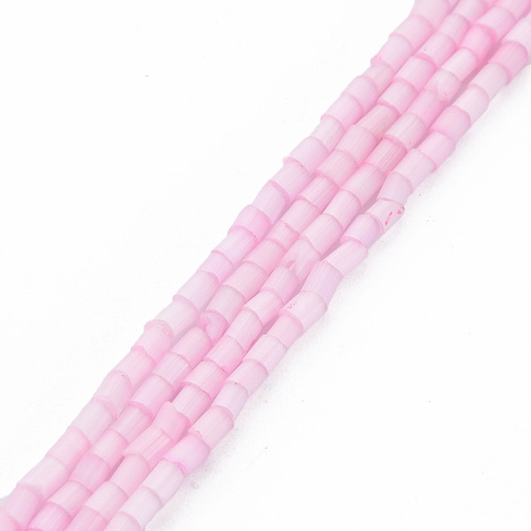 

PandaHall Glass Silk Stain Style Beads Strands, Tube, Pearl Pink, 1.5~5x2mm, Hole: 0.8mm, about 185~187pcs/strand, 15.55 inch~15.75 inch...