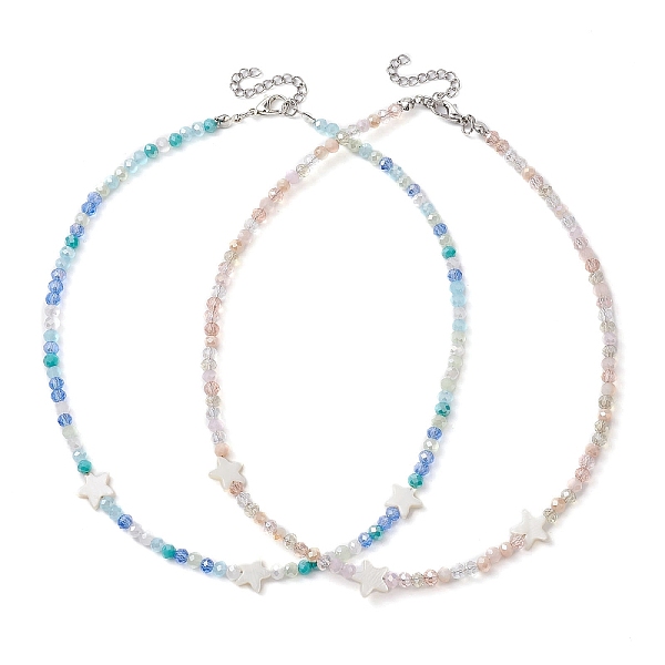 

PandaHall 2Pcs 2 Color Glass & Natural Shell Star Beaded Necklaces Set, with Zinc Alloy Clasps, Mixed Color, 15.16 inch(38.5cm), 1Pc/color..., Multicolor