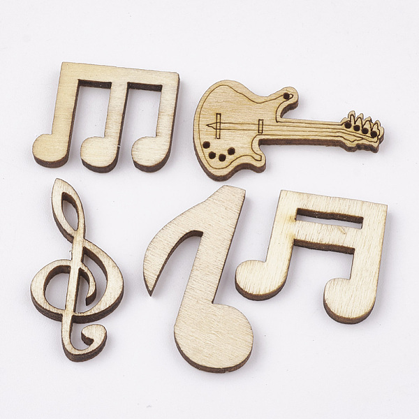 

PandaHall Unfinished Wooden Cabochons, Laser Cut Wood Shapes, Musical Note, PapayaWhip, 20~30x14~21x3mm Wood Musical Note Orange