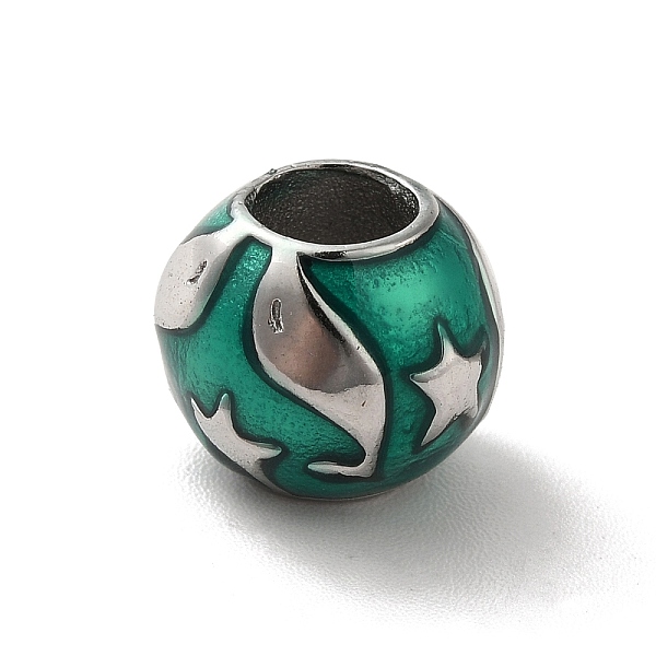 

PandaHall 304 Stainless Steel Enamel European Beads, Large Hole Beads, Rondelle with Dolphin & Starfish Pattern, Stainless Steel Color...