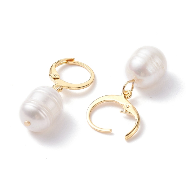 

PandaHall Natural Pearl Dangle Leverback Earrings for Women, Golden, WhiteSmoke, 30mm, Pin: 0.6mm Pearl White