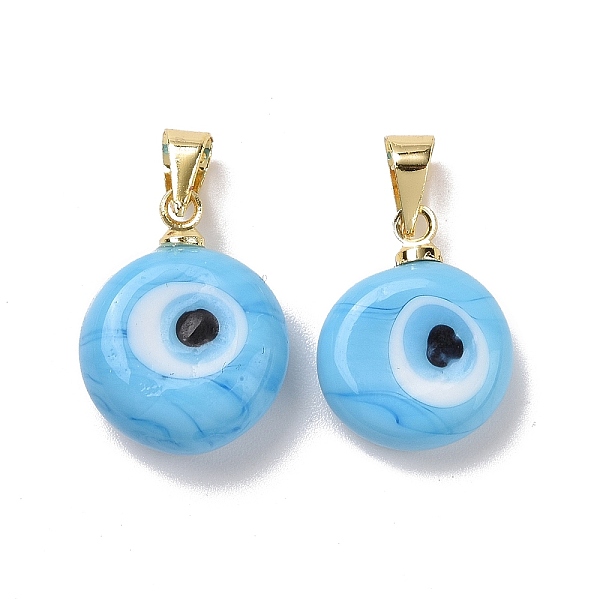 

PandaHall Handmade Lampwork Evil Eye Pendants, with Real 18K Gold Plated Brass Findings, Cadmium Free & Lead Free, Light Sky Blue, 15x12x5mm...