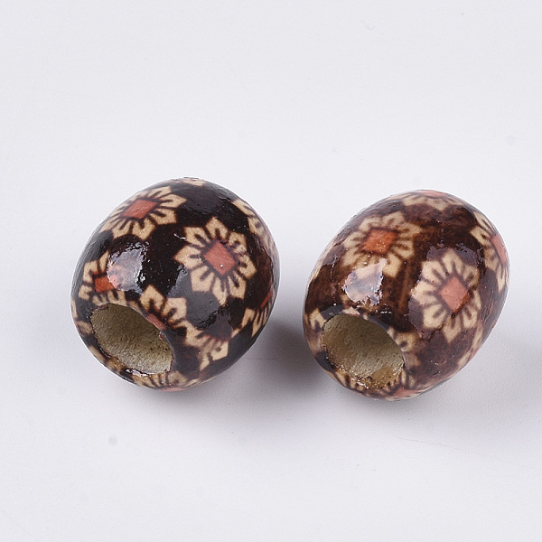Printed Natural Wood Large Hole Beads