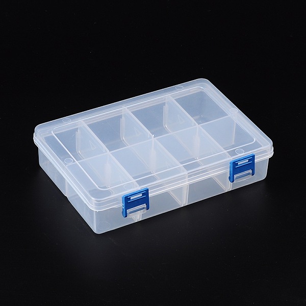 

PandaHall Plastic Bead Containers, 8 Compartments, about 20cm long, 13.4cm wide, 4.8cm high Plastic Rectangle Clear