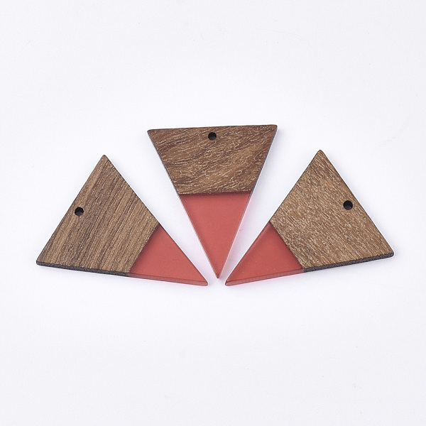 

PandaHall Resin & Walnut Wood Pendants, Triangle, Salmon, 37.5x31x3mm, Hole: 1.8mm Resin+Wood Triangle Red