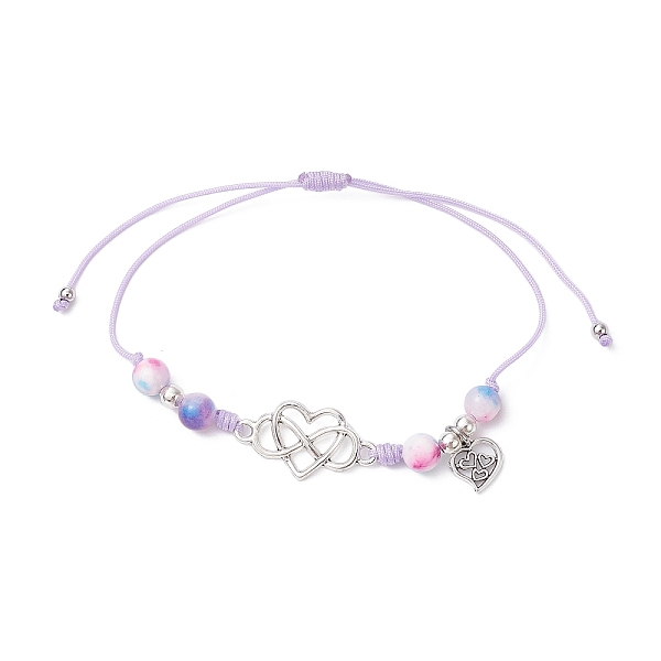 

PandaHall Natural Dyed White Jade Braided Bead Bracelets, Adjustable Heart Alloy Link Bracelets for Women, Thistle, Inner Diameter..., Purple