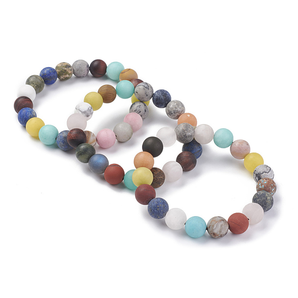 

PandaHall Natural Gemstone Beaded Stretch Bracelets, Round, Frosted, 2-3/8 inch(5.9cm) Mixed Stone