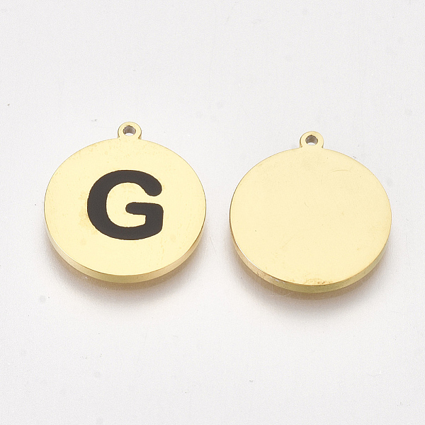 

PandaHall 304 Stainless Steel Pendants, with Enamel, Flat Round with Letter, Golden, Black, Letter.G, 17x15x1.5mm, Hole: 1mm Stainless...