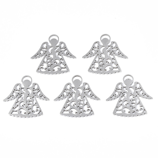 

PandaHall 201 Stainless Steel Pendants, Angel, Stainless Steel Color, 30x29.5x1mm, Hole: 2x4.5mm 201 Stainless Steel Angel & Fairy