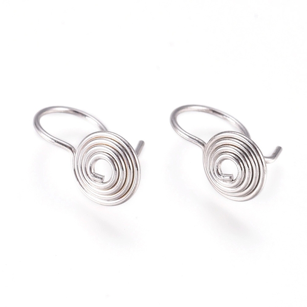 

PandaHall Brass Spiral Wire Earring Hooks, Long-Lasting Plated, Real Platinum Plated, 14x7.5mm, 21 Gauge, Pin: 0.7mm Brass