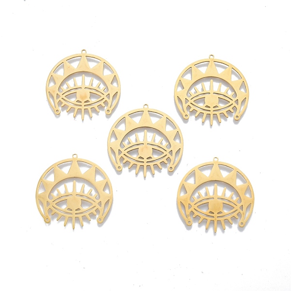 

PandaHall 201 Stainless Steel Chandelier Components Links, Moon with Eye, Real 18K Gold Plated, 35x34.5x1mm, Hole: 1.4mm & 1.2mm Stainless...