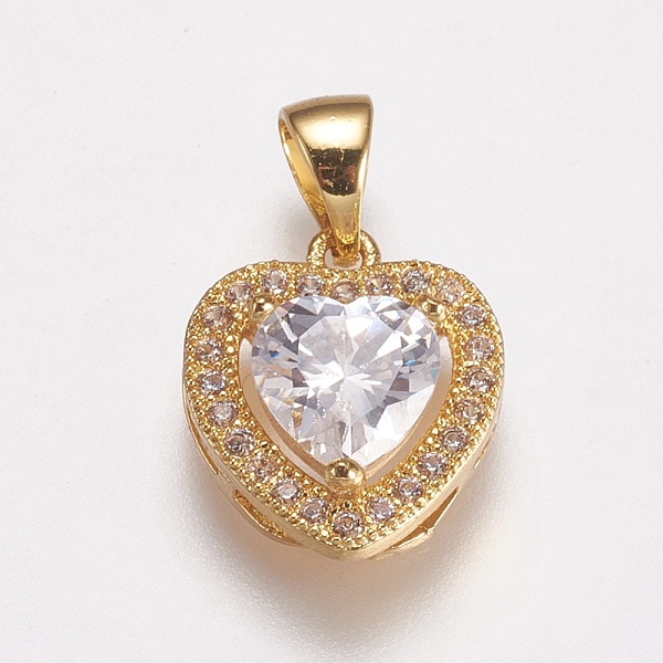 

PandaHall Brass Micro Pave Cubic Zirconia Charms, Heart, Clear, Golden, 14x12x5mm, Hole: 3x5mm Brass+Cubic Zirconia Heart Clear