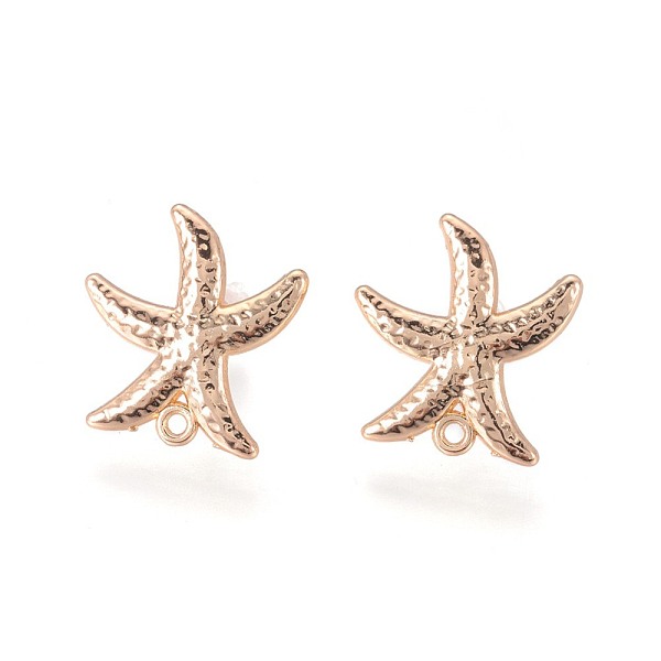 

PandaHall Brass Stud Earring Findings, with Plastic Ear Nuts and Loop, Long-Lasting Plated, Starfish/Sea Stars, Light Gold, 18x17x2mm, Hole...