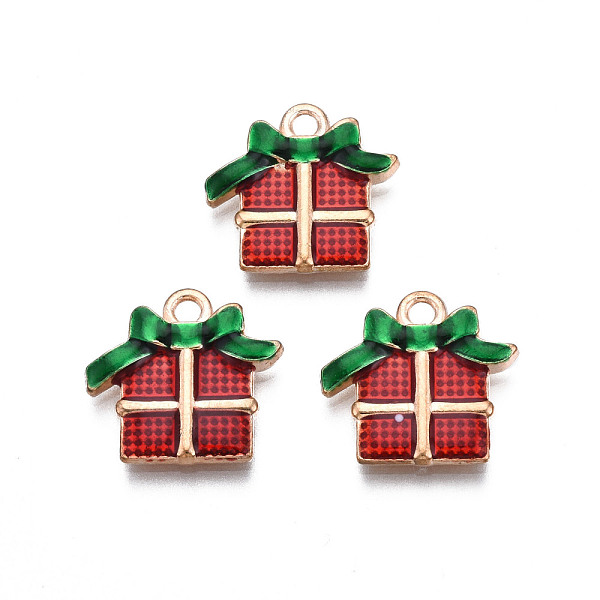 

PandaHall Christmas Alloy Enamel Pendants, Cadmium Free & Lead Free, Light Gold, Christmas Gift, Dark Red, 15x16x2.5mm, Hole: 1.8mm...