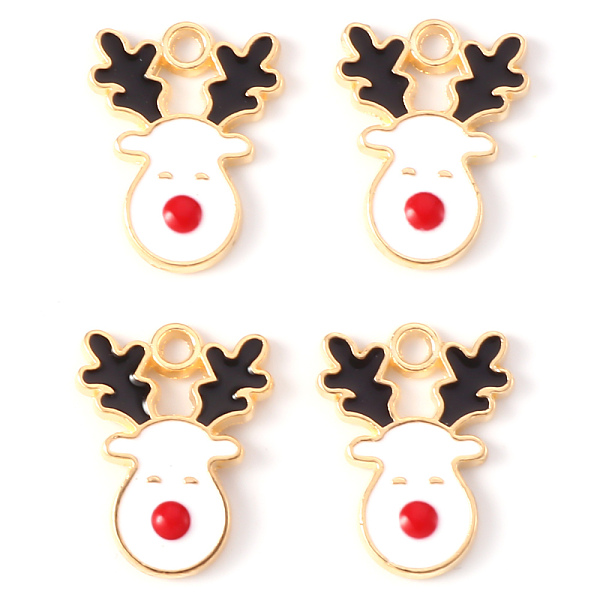 

PandaHall Alloy Enamel Pendants, for Christmas, Christmas Reindeer/Stag, Light Gold, White, 17x13x2mm, Hole: 1.6mm Alloy+Enamel Deer White