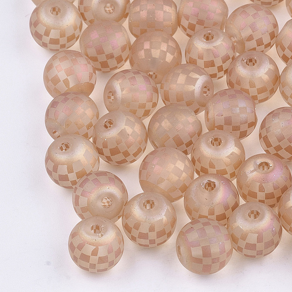 

PandaHall Electroplate Glass Beads, Plaid Beads, Frosted, Round with Tartan Pattern, Dark Salmon, 8~8.5mm, Hole: 1.5mm Glass Tartan Red