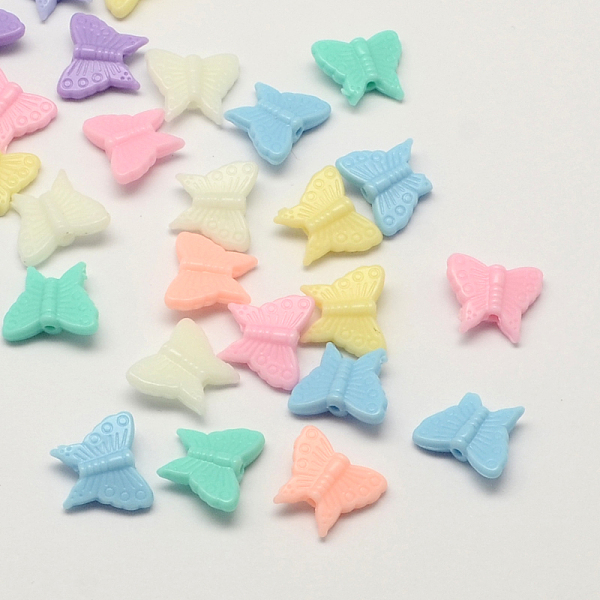 

PandaHall Opaque Acrylic Beads, Butterfly, Mixed Color, 13x15x5mm, Hole: 2mm, about 1150pcs/500g Acrylic Butterfly Multicolor