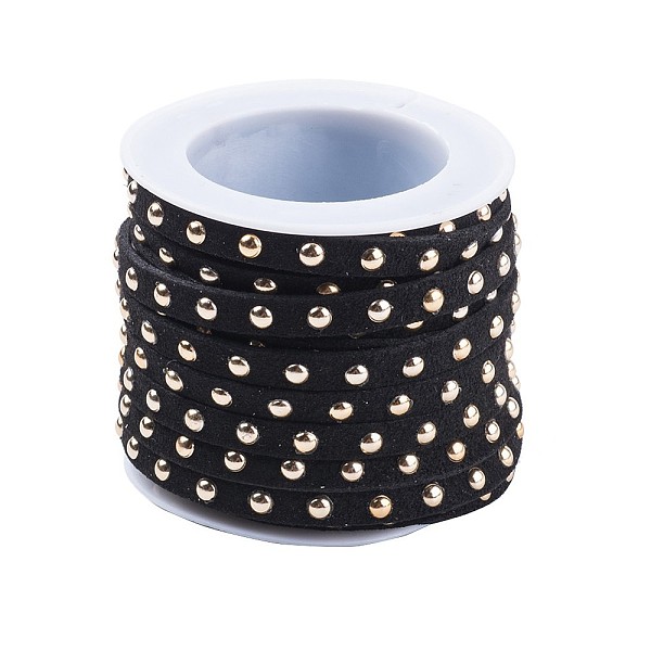 

PandaHall Faux Suede Cord, with Golden Tone Alloy Rivet, For Punk Rock Jewelry Making, Black, 5x2.5mm, about 5.46 yards(5m)/roll Faux...