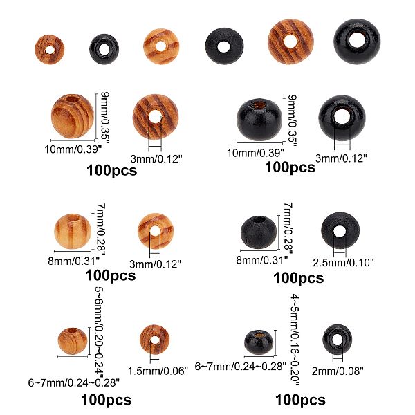 

PandaHall Natural Wood Beads, Round, Lead Free, Mixed Color, 600pcs/set Wood Round Multicolor