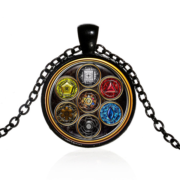 

PandaHall Chakra Yoga Theme Glass Pendant Necklace, Alloy Jewelry for Women, Electrophoresis Black, 19.69~21.65 inch(50~55cm) Glass