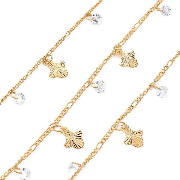 

PandaHall Handmade Brass Curb Chains, with Cubic Zirconia Charms, Soldered, Spool, Textured, Angel, Real 18K Gold Plated, 3.3x1.5x0.3mm and..., Clear