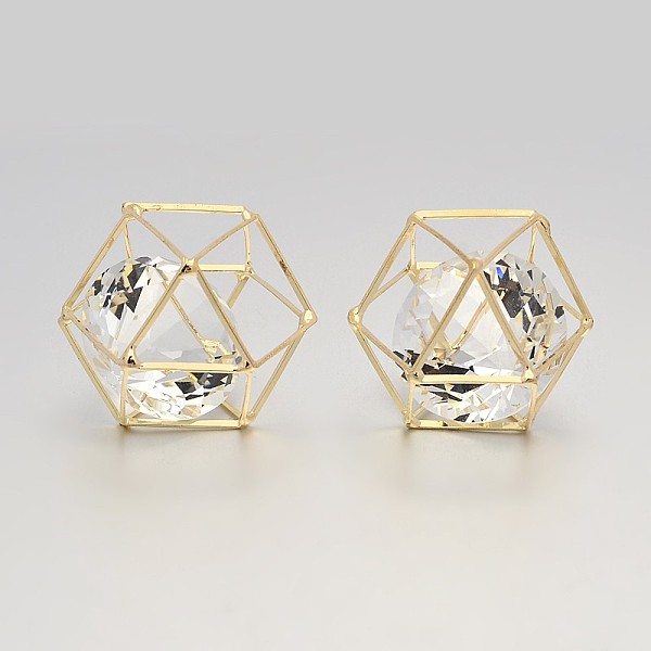 

PandaHall Brass Hollow Polygon Beads, with Floating Glass Beads Inside, Golden, 13x13x17mm Brass+Glass Polygon Clear