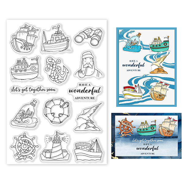

PandaHall GLOBLELAND Nautical Clear Stamps for Card Making Decorative Lighthouse Sailing Boat Anchor Transparent Silicone Stamps for DIY...