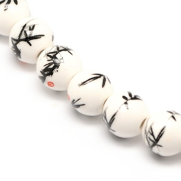

PandaHall Handmade Flower Printed Porcelain Ceramic Beads Strands, Round, Black, 8mm, Hole: 2mm, about 42pcs/strand, 13 inch Porcelain Round...