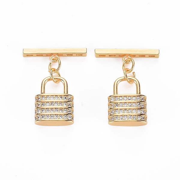 

PandaHall Brass Micro Pave Clear Cubic Zirconia Toggle Clasps, Nickel Free, Lock, Real 18K Gold Plated, 24mm, Lock: 15x11.5x4.5, Bar: 20x3x2...