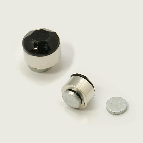 

PandaHall Stainless Steel Magnetic Ear Studs with Rhinestone, Flat Round, Jet, about 6mm in diameter, 6mm thick, 12pairs/board Rhinestone..., Black