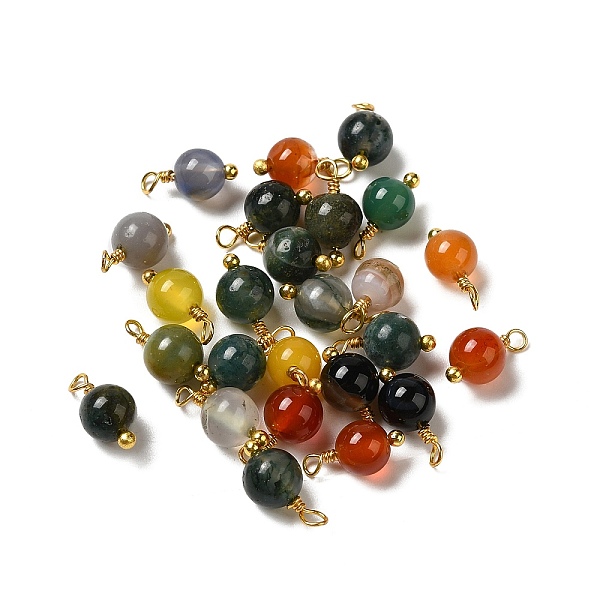 Dyed Natural Agate Round Charms with Real 18K Gold Plated Brass Loops