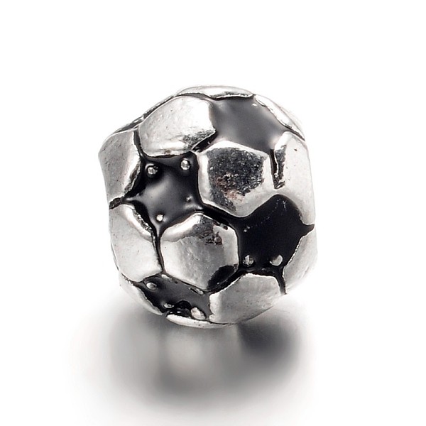

PandaHall Large Hole Football Alloy Enamel European Beads, Antique Silver, Black, 9x8mm, Hole: 5mm Alloy+Enamel Sports Black