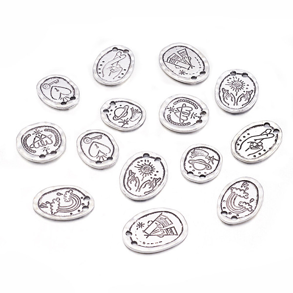 

PandaHall Fashewelry 70Pcs 7 Style Tibetan Style Alloy Links Connectors, Flat Round & Oval, Antique Silver, 10pcs/style Alloy Mixed Shapes