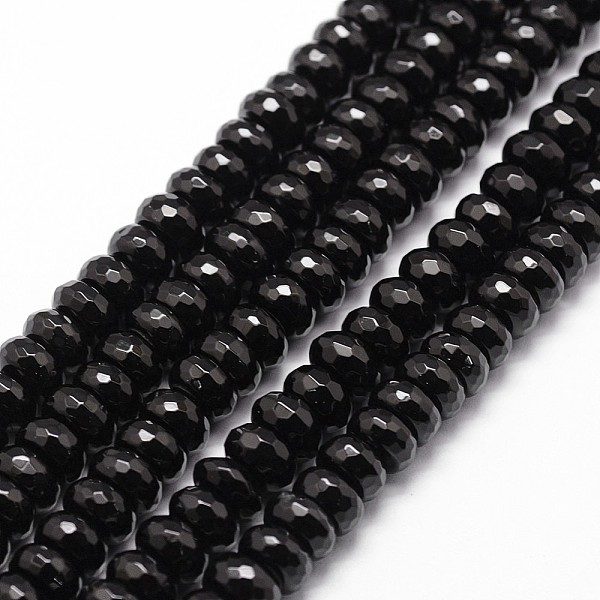 

PandaHall Natural Black Onyx Beads Strands, Grade A, Dyed & Heated, Faceted, Rondelle, 12x8mm, Hole: 1mm, about 48pcs/strand, 15.16...