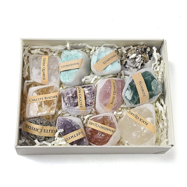 

PandaHall Natural Mixed Stone Geode Cornucopia Mineral Specimen, Raw Crystal Cluster, Healing Crystal Home Decor Gift, with Paper Box...