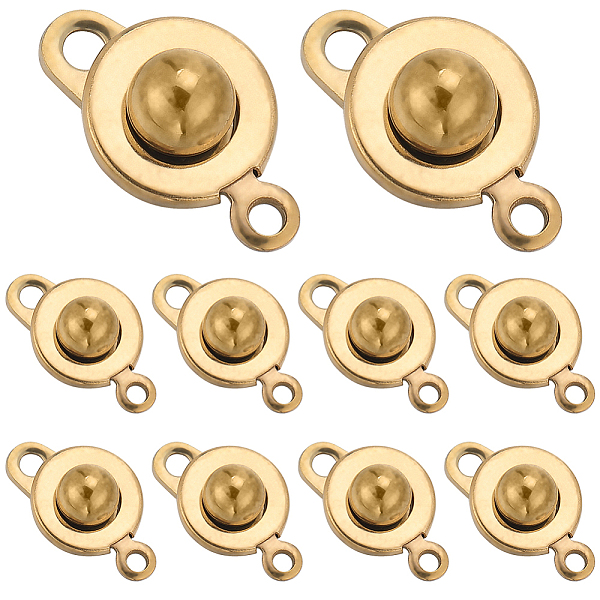 

PandaHall SUNNYCLUE 16Pcs 201 Stainless Steel Snap Clasps, Flat Round, Real 24K Gold Plated, 15x9x5mm, Hole: 1.5mm and 2mm 201 Stainless...
