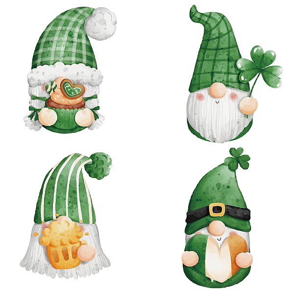 

PandaHall GORGECRAFT 8Pcs 6.3 Inch Gnome Window Clings 4 Styles Saint Patrick's Day Green Theme Static Glass Sticker Waterproof Vinyl Film...