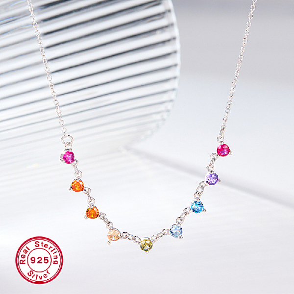 

PandaHall Colorful Cubic Zirconia Diamond Pendant Necklace, with Rhodium Plated 925 Sterling Silver Chains, with S925 Stamp, Platinum, 15.75...