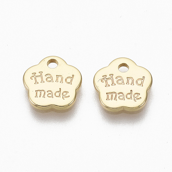 

PandaHall Brass Charms, Nickel Free, Flower, with Words Handmade, Real 18K Gold Plated, 8x8x1mm, Hole: 1.2mm Brass Flower