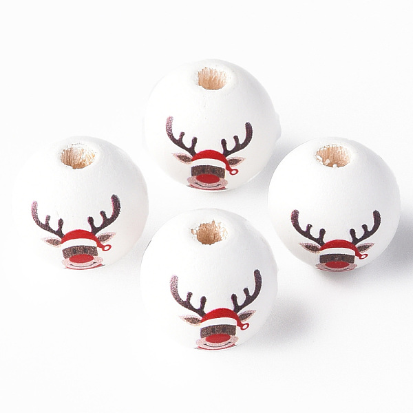 

PandaHall Painted Natural Wood Beads, Christmas Style, Round with Elk, Red, 16x15mm, Hole: 4mm Schima Wood Round Red