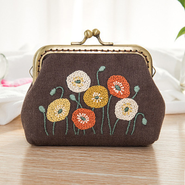

PandaHall Embroidery Bag Kits, Including Embroidery Cloth & Thread, Needle, Instruction Sheet, Coconut Brown, 95x130x40mm Cloth