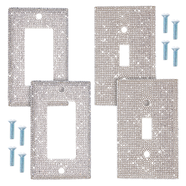 

PandaHall AHADEMAKER 4 Sets 2 Style Plastic Rhinestone Receptacle Outlet Wall Plate, Electrical Outlet Cover, with Screws, Rectangle..., White