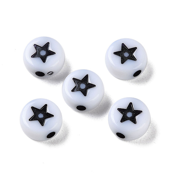 

PandaHall Opaque Acrylic Beads, Craft Style, Flat Round with Star, Black, 7x3.5mm, Hole: 1.6mm, about 3500pcs/500g Acrylic Flat Round Black