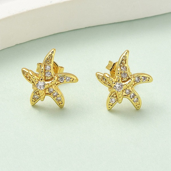 Latón micro pave aretes de circonita cúbica transparente