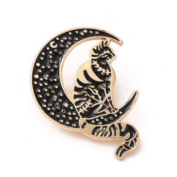 

PandaHall Moon with Cat Enamel Pin, Golden Alloy Cartoon Brooch for Backpack Clothes, Black, 35x31x1.5mm Alloy+Enamel Black