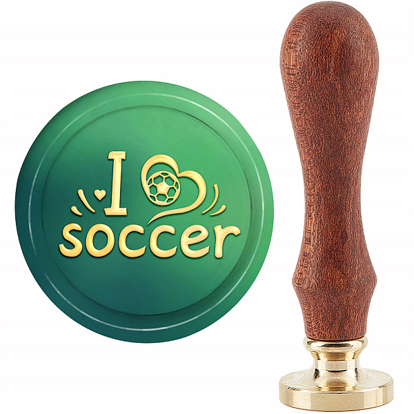 PandaHall CRASPIRE I Love Soccer Wax Seal Stamp I Love Soccer Sealing Wax Stamps 30mm Vintage Removable Brass Stamp Head with Wood Handle...