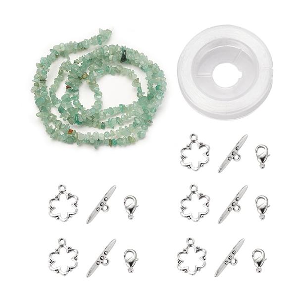 

PandaHall DIY Bracelets Necklaces Jewelry Sets, Natural Green Aventurine Chips Beads Strands, Toggle Clasps, Lobster Claw Clasps and Elastic...